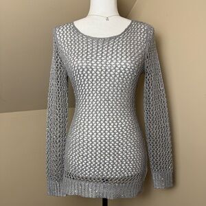 Le Chateau Size Small Silver Sparkly Mesh‎ Knit Sweater